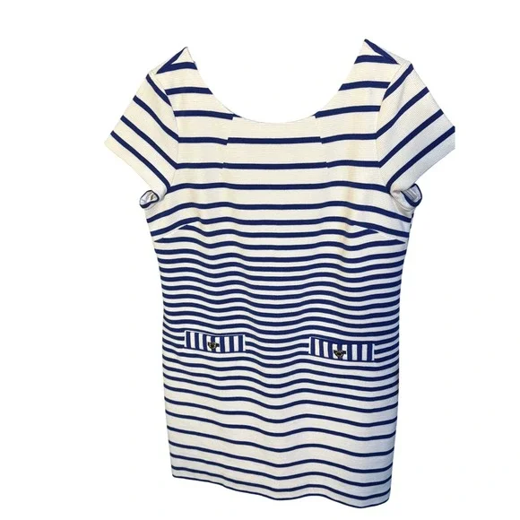 Lilly Pulitzer XL Navy White Striped Shift Dress Short Sleeve Gold Zip Nautical - Picture 2 of 5